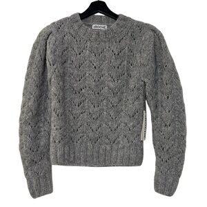 St. Roche Ivy Alpaca Puff Sleeve Pointelle Knit Sweater Grey XS NWT Regencycore